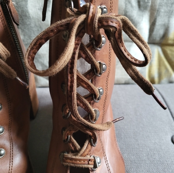Vintage Foundry Co Odette Lace Up Mid Calf Peep Toe Boot Size 8 - Picture 14 of 16